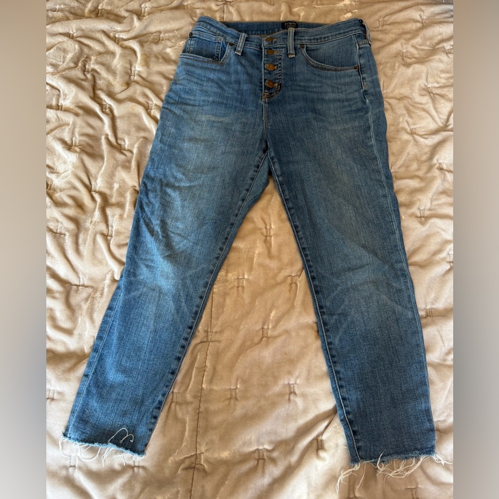 J. Crew Medium Blue High-Rise Button-Fly Cropped Jeans